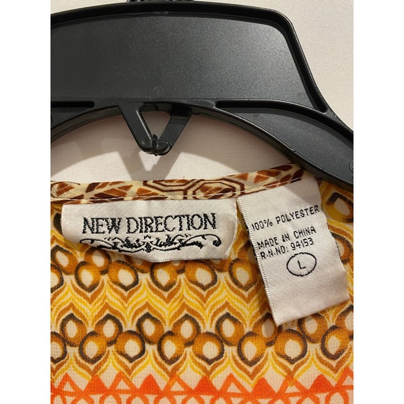 New Direction Women's Boho Print Long Sleeve Tunic Top Blouse Orange Brown L - Picture 2 of 3